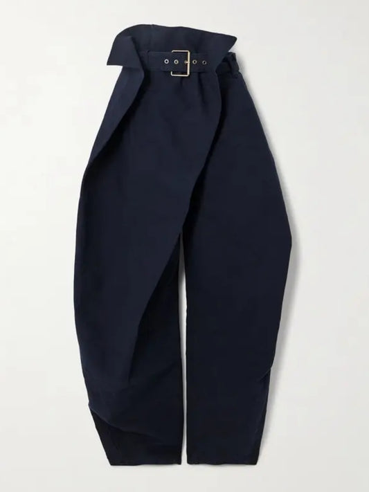 Asymmetric Layered Belted Organic Cotton-Twill Tapered Pants