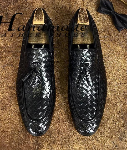 Men's Leisure Round Toe tassel braid Loafers Leather Slip On Shoes