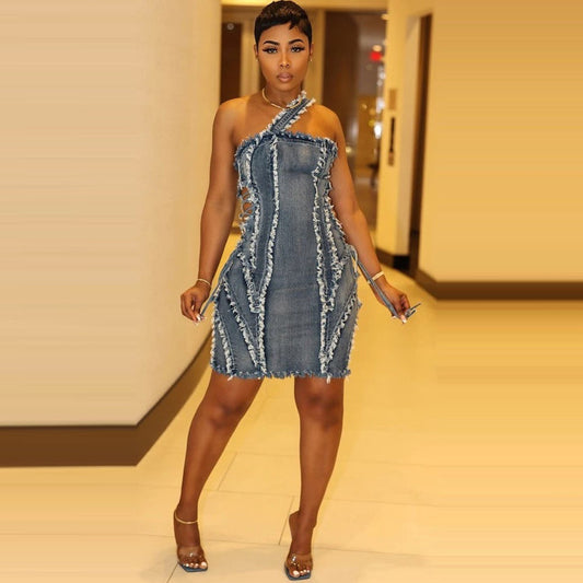 Chic and sexy stretch denim dress