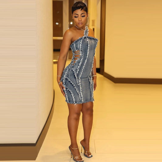 Chic and sexy stretch denim dress