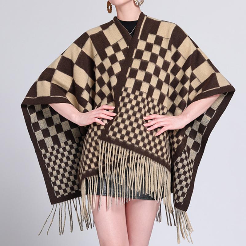 Fall Plaid Fringed Poncho