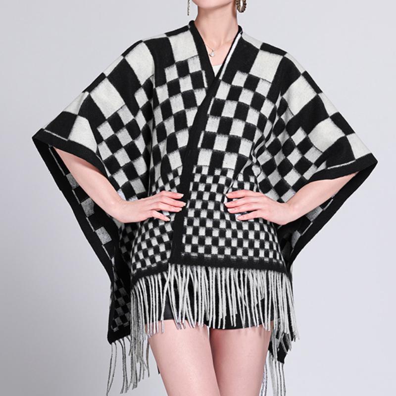 Fall Plaid Fringed Poncho