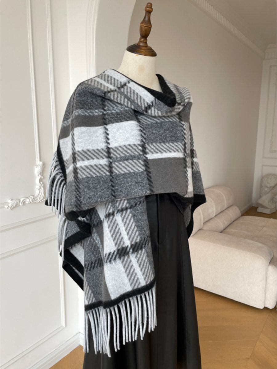 Fall Plaid Fringed Poncho