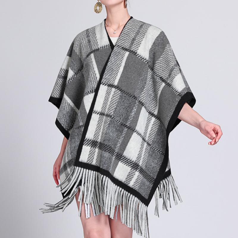 Fall Plaid Fringed Poncho