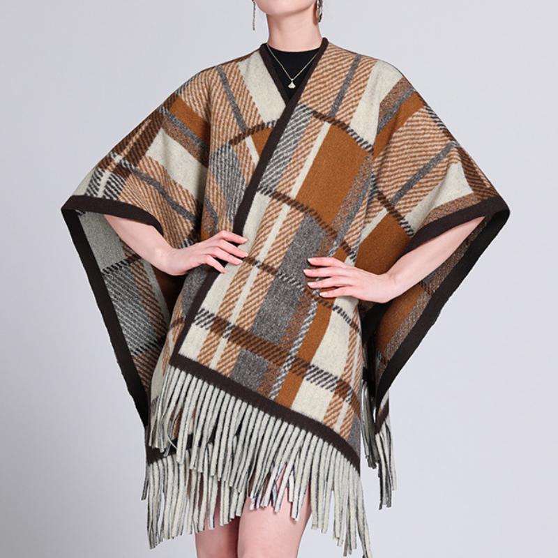 Fall Plaid Fringed Poncho