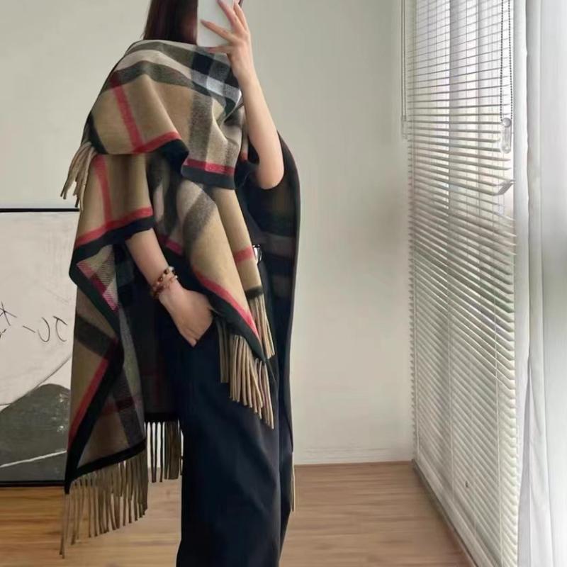 Fall Plaid Fringed Poncho