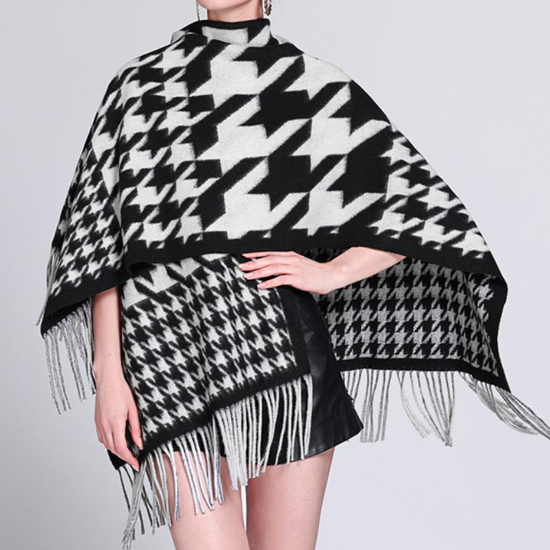 Fall Plaid Fringed Poncho