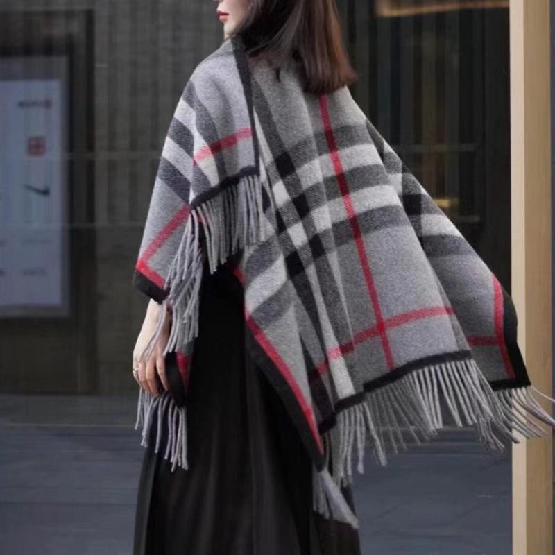 Fall Plaid Fringed Poncho