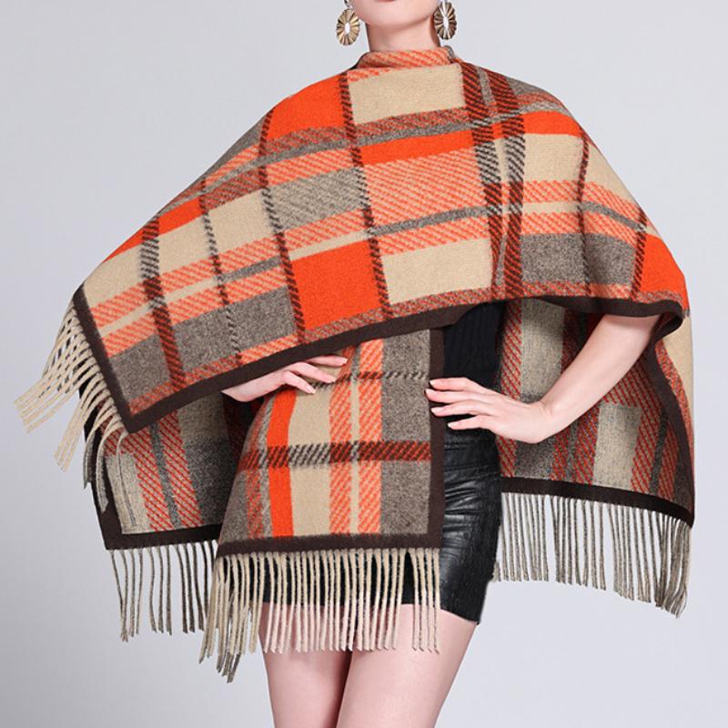 Fall Plaid Fringed Poncho