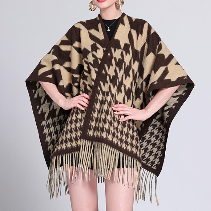 Fall Plaid Fringed Poncho