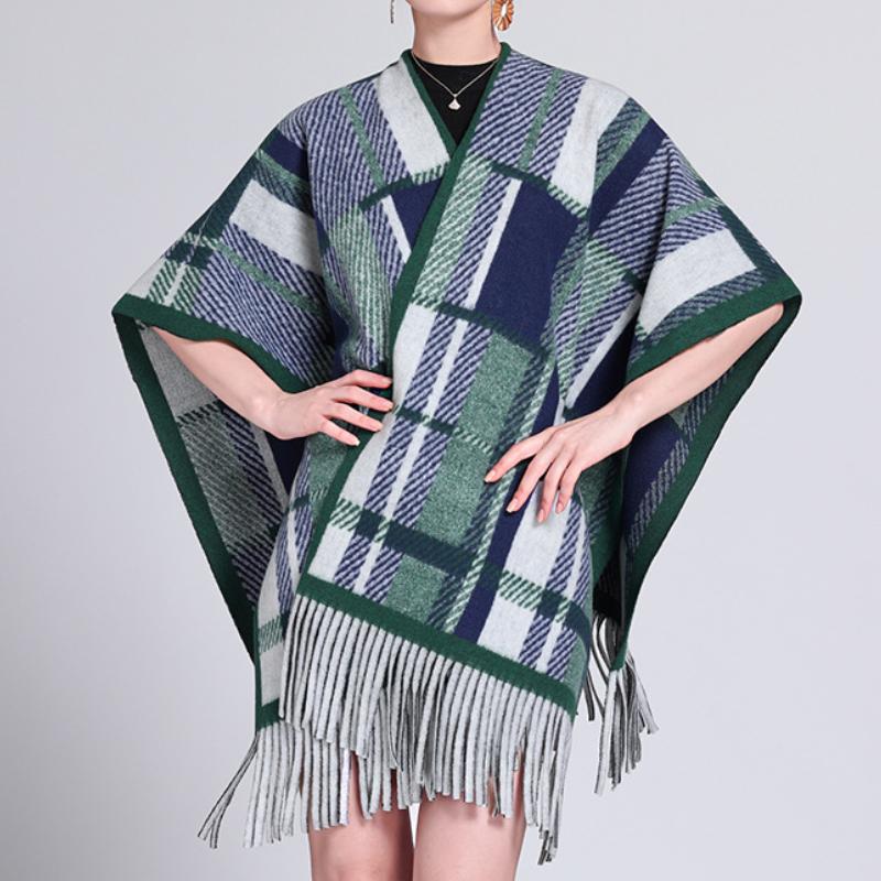 Fall Plaid Fringed Poncho