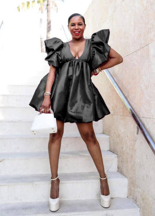 Loose V-neck Short Sleeve Dress