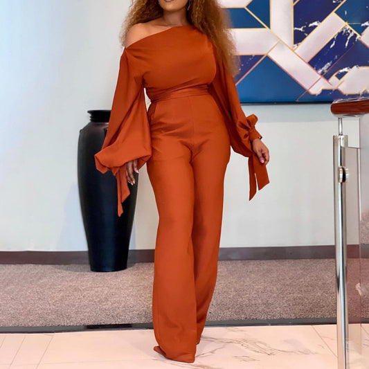 Slanted Shoulder Casual Jumpsuit