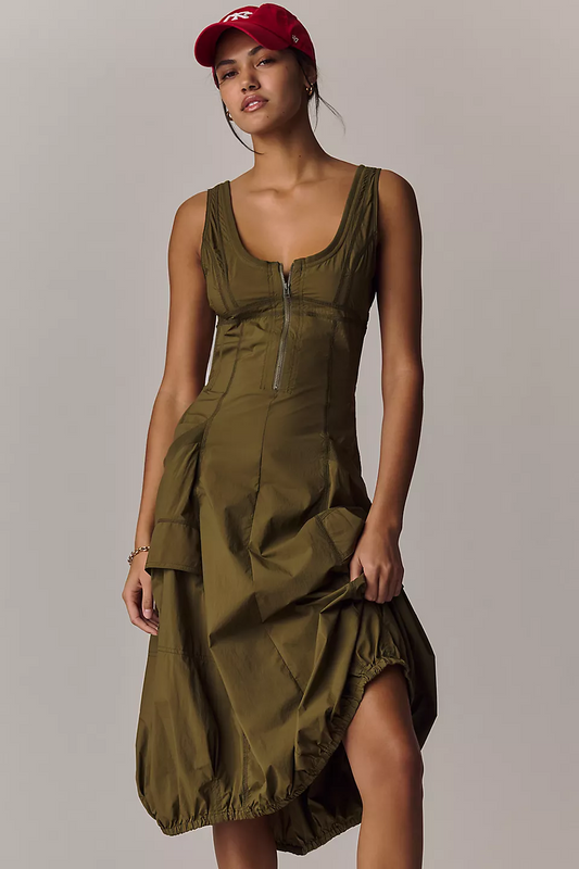 Bubble-Hem Midi Dress