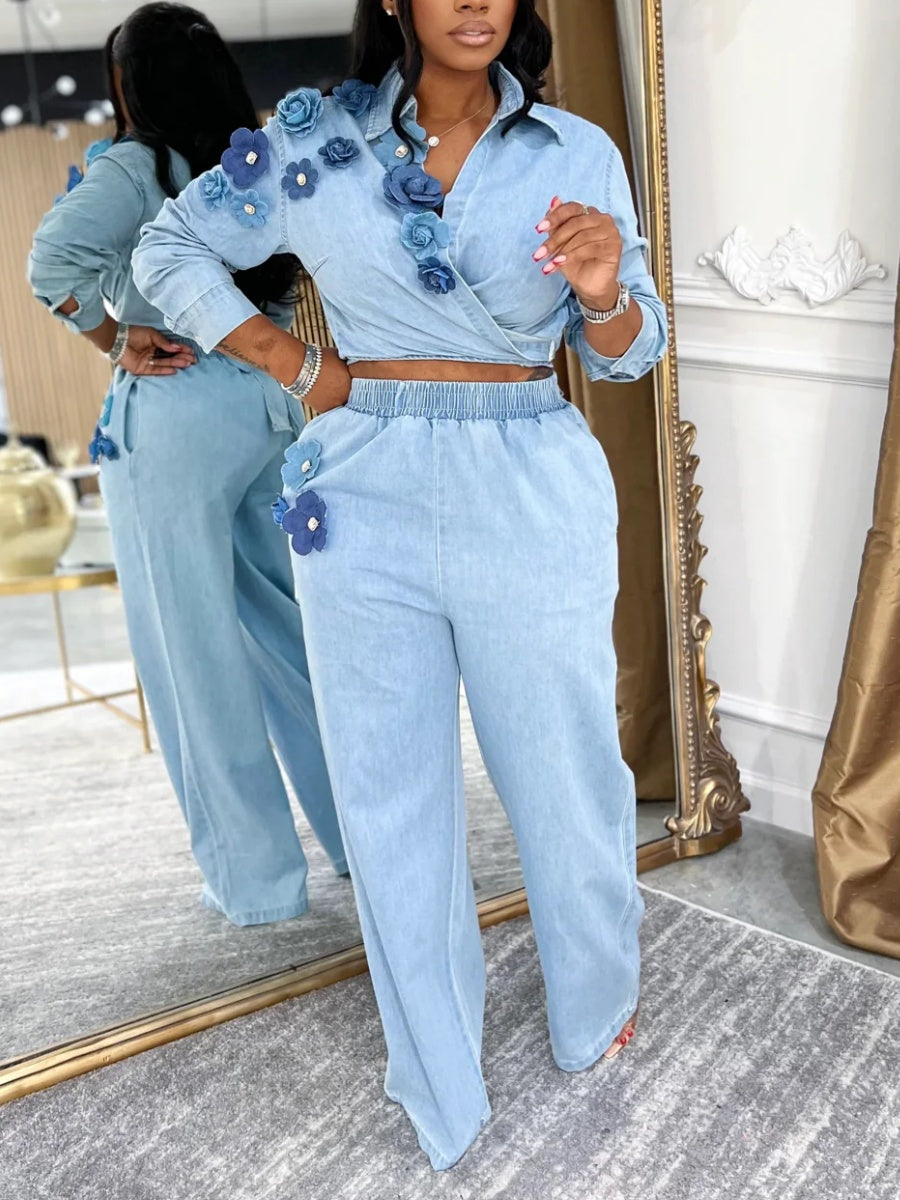 3D Flower Denim Set