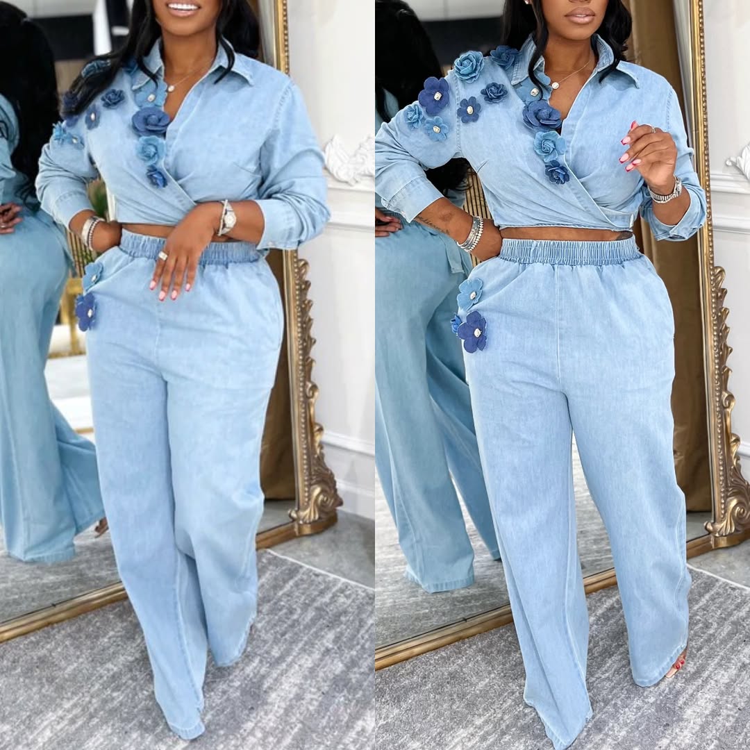 3D Flower Denim Set