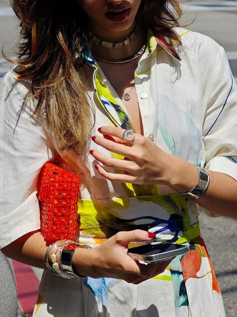 Casual Floral Loosen Shirt Collar Maxi Dress With Belt
