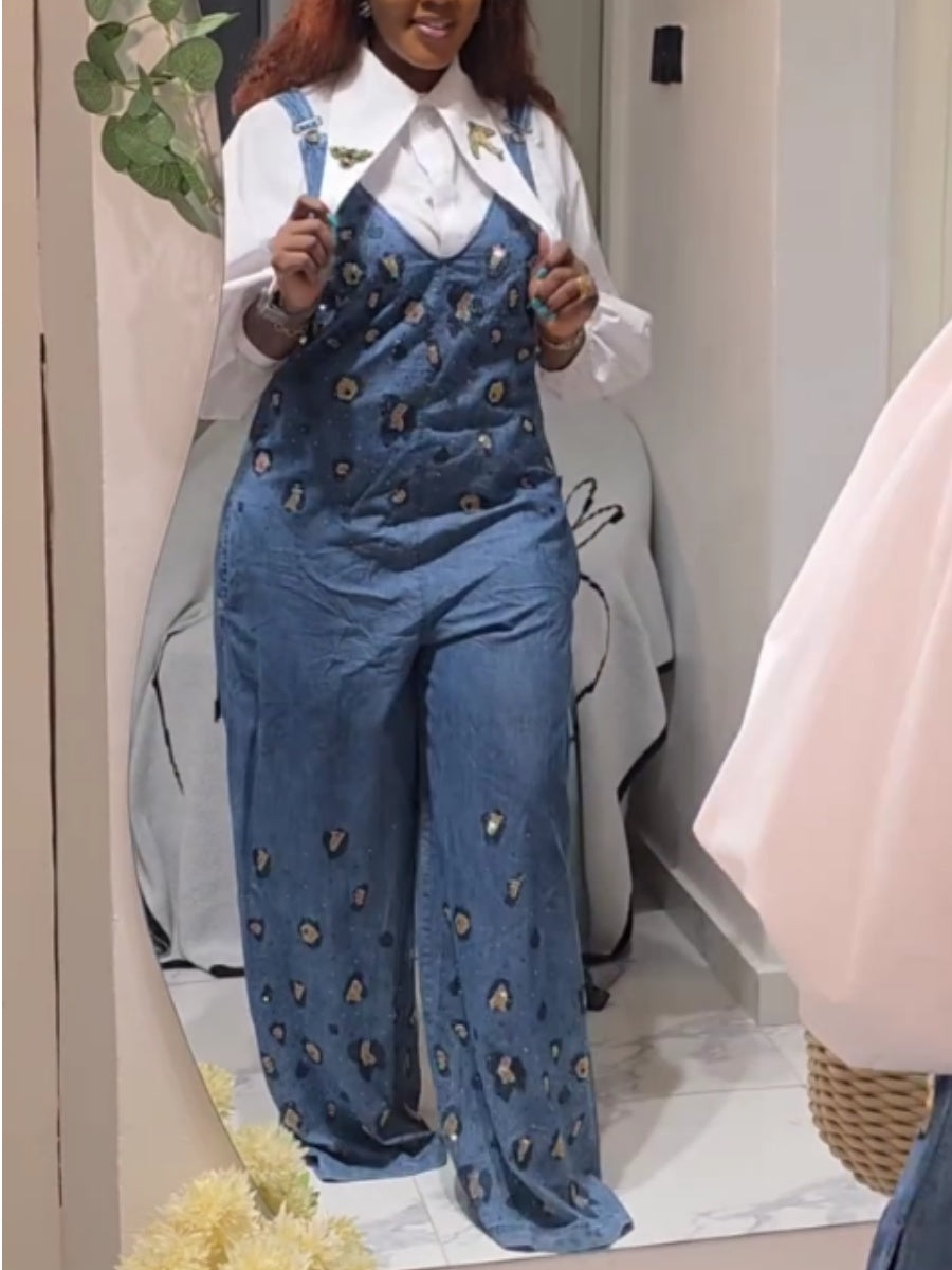Shiny Denim Jumpsuit