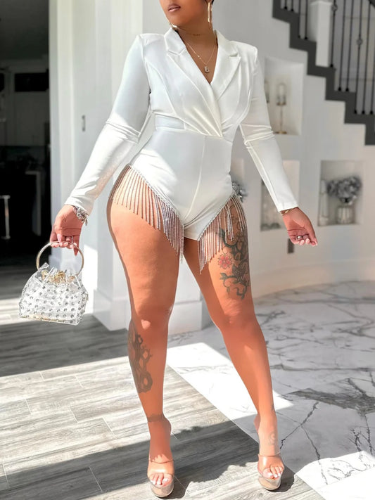Rhinestone Fringes Romper