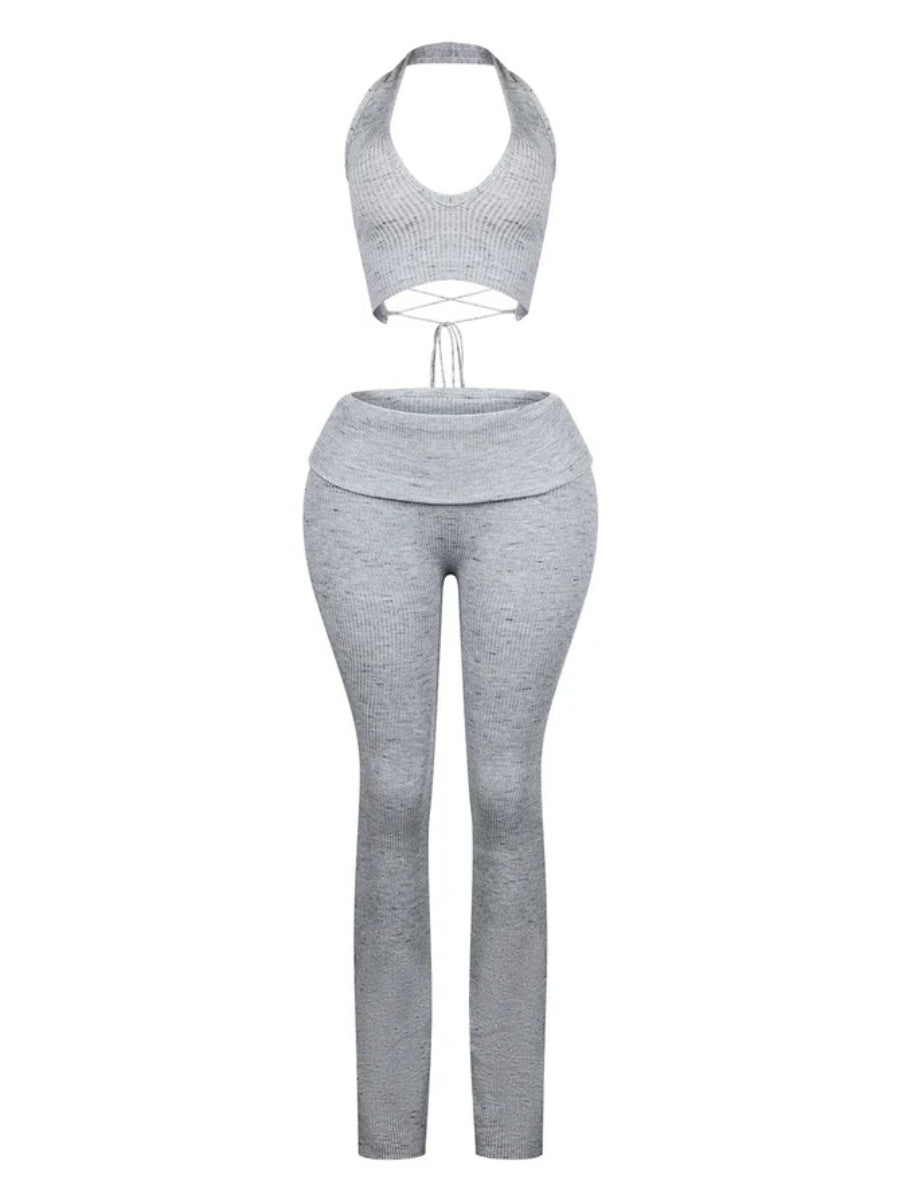 Ribbed Knit Halter Top & Pants SET