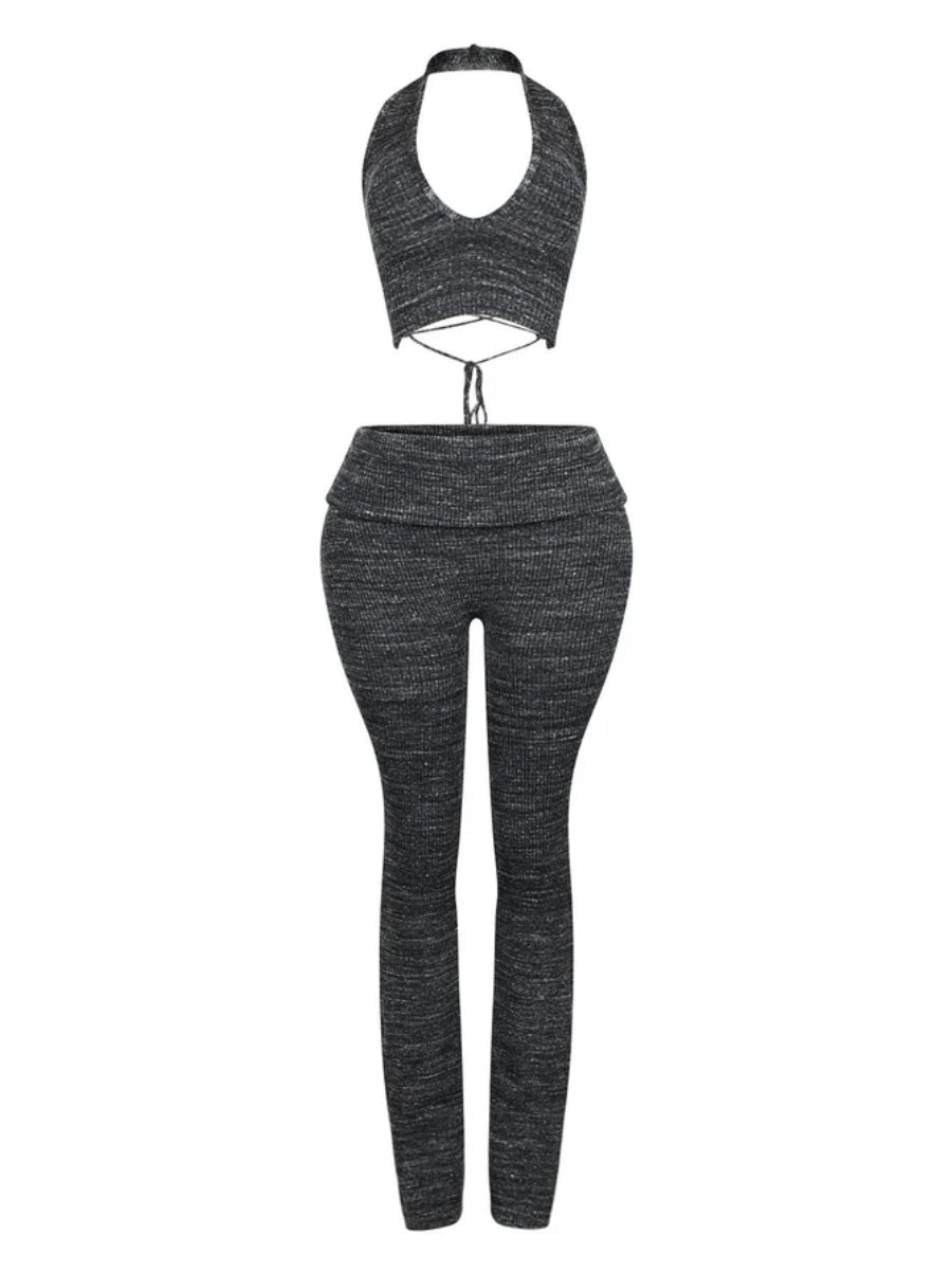 Ribbed Knit Halter Top & Pants SET