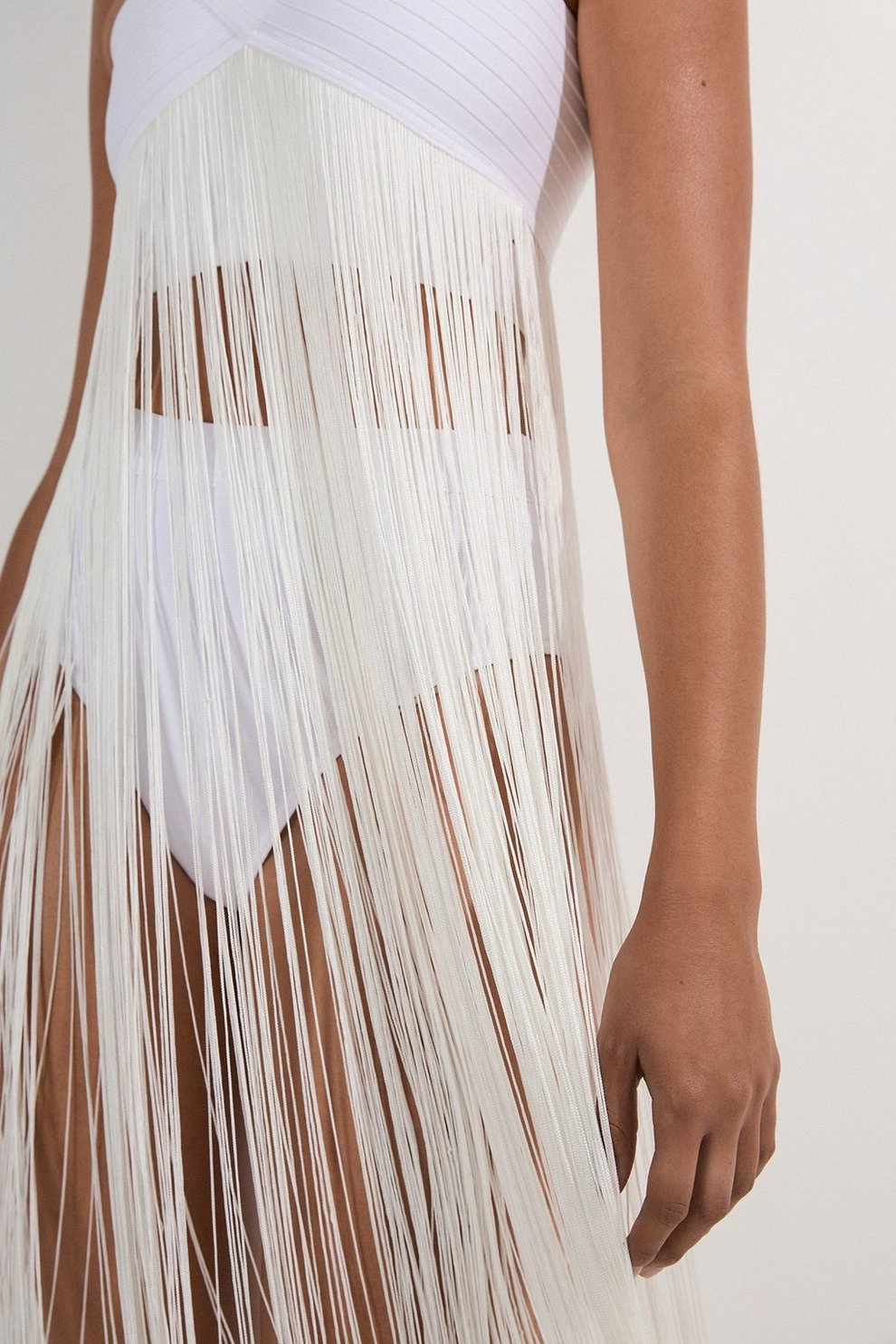 Bandage V Neck Cut Out Fringed Top
