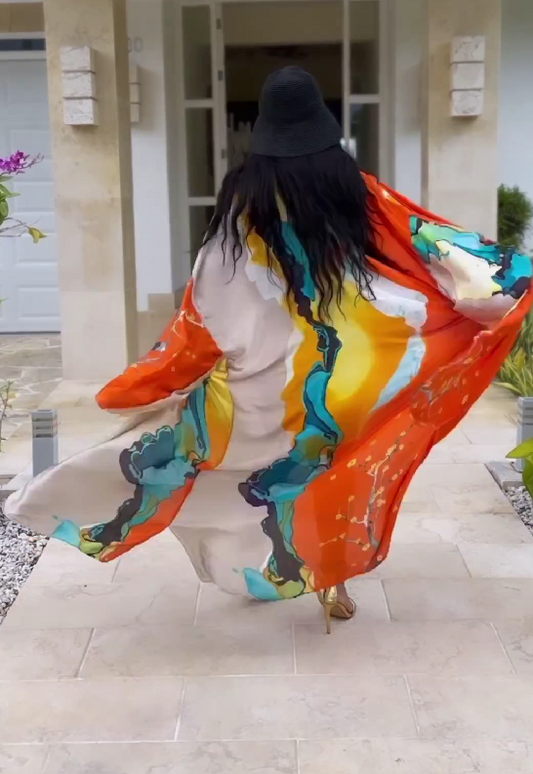 Fashionable casual kimono with imitation silk printing