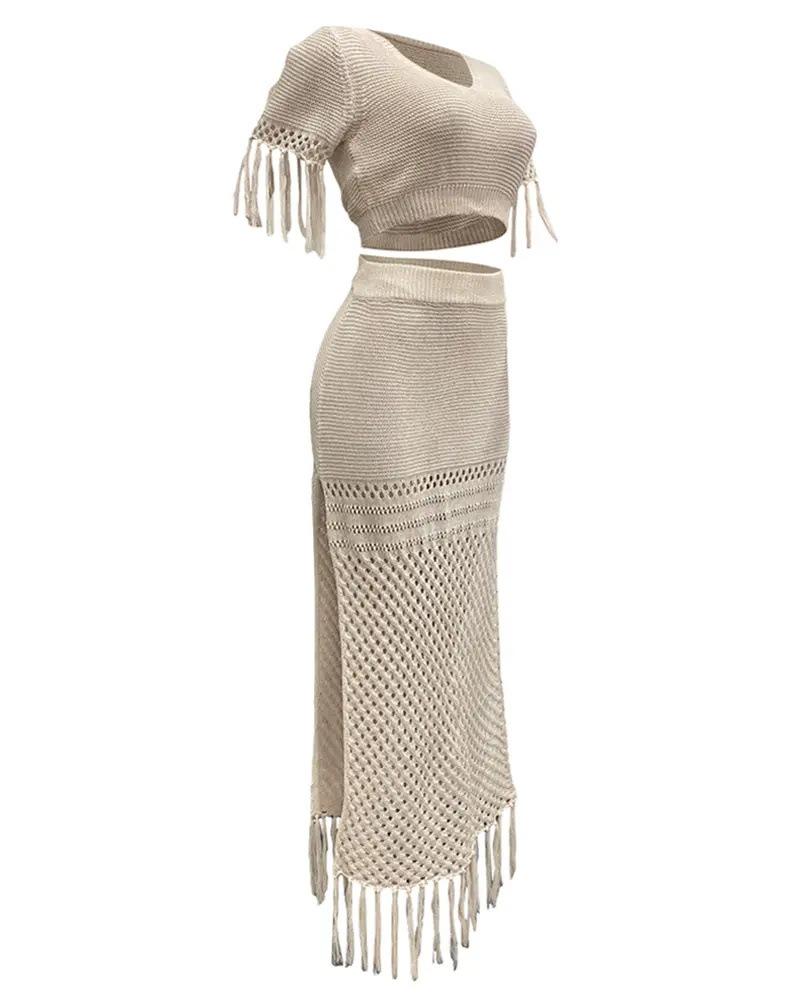 Split Knit Tassel 2pc Set