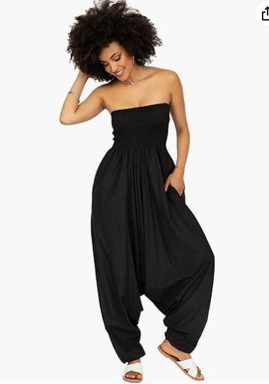 Summer strapless jumpsuit with chest straps and pockets