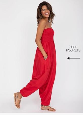 Summer strapless jumpsuit with chest straps and pockets