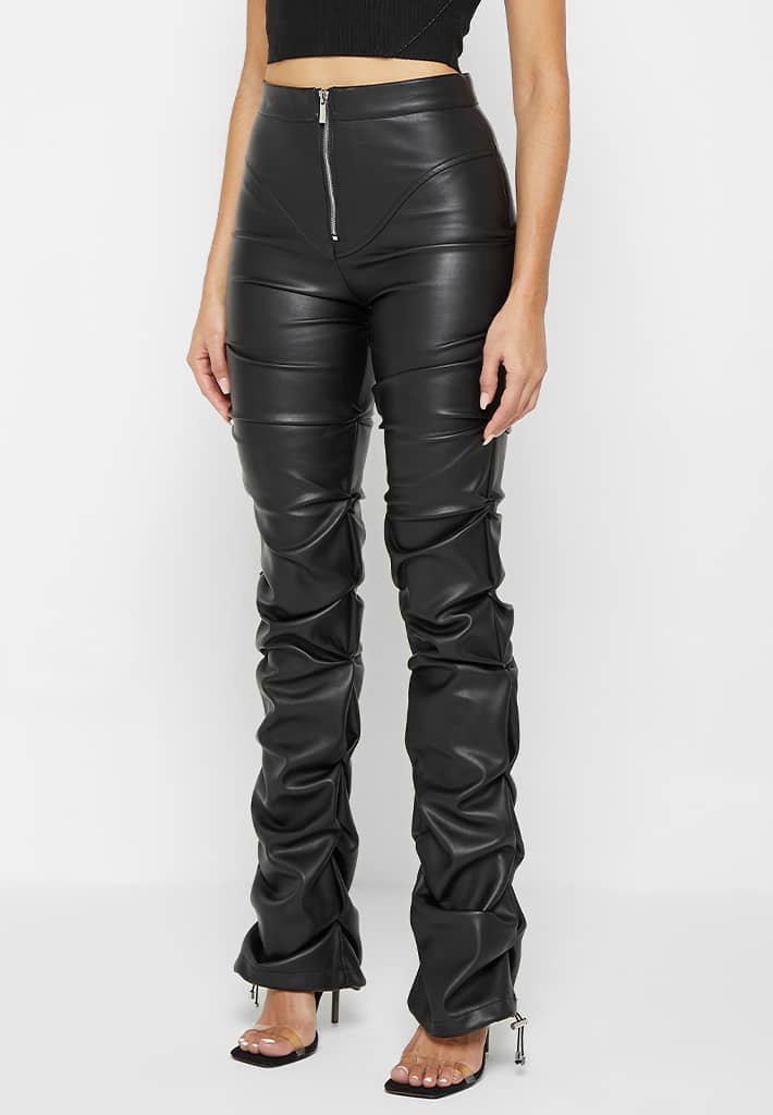 Distinctive Skinny Pleated Leather Pants