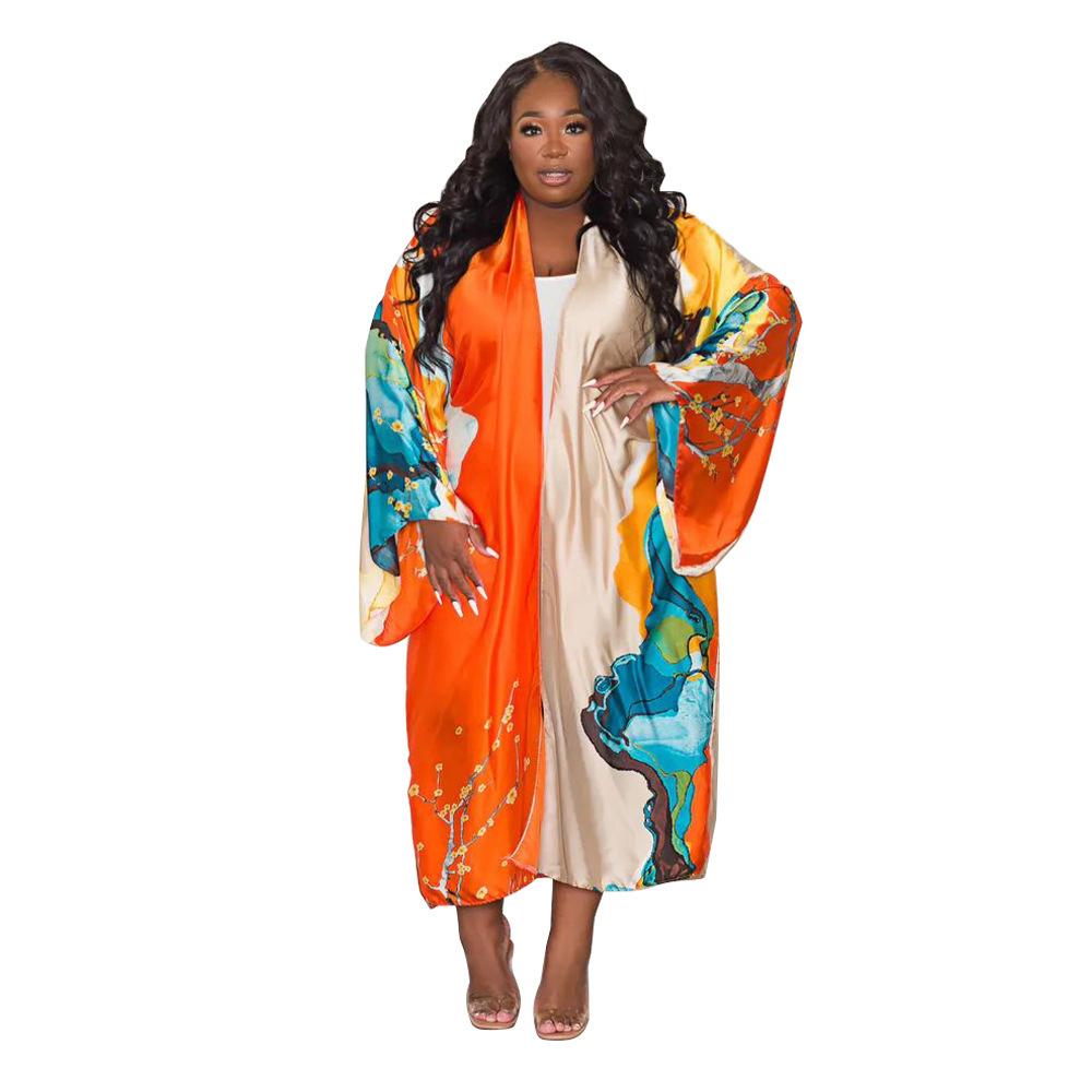 Fashionable casual kimono with imitation silk printing