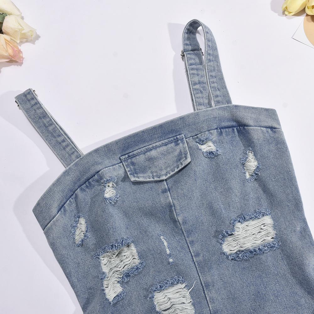 Elathe Ripped Tassel Denim Jumpsuit