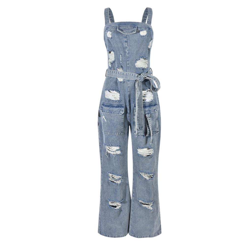 Elathe Ripped Tassel Denim Jumpsuit