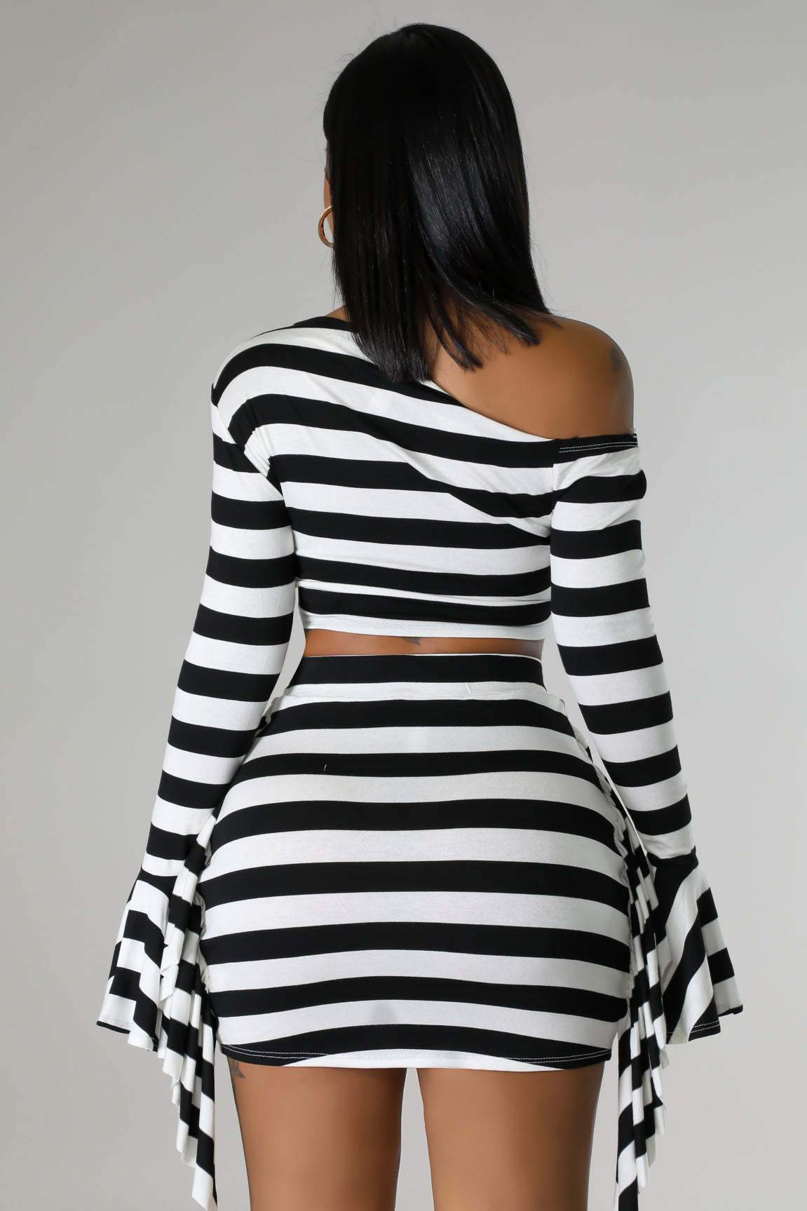 Striped Crop Top Ruffled Skirt Set