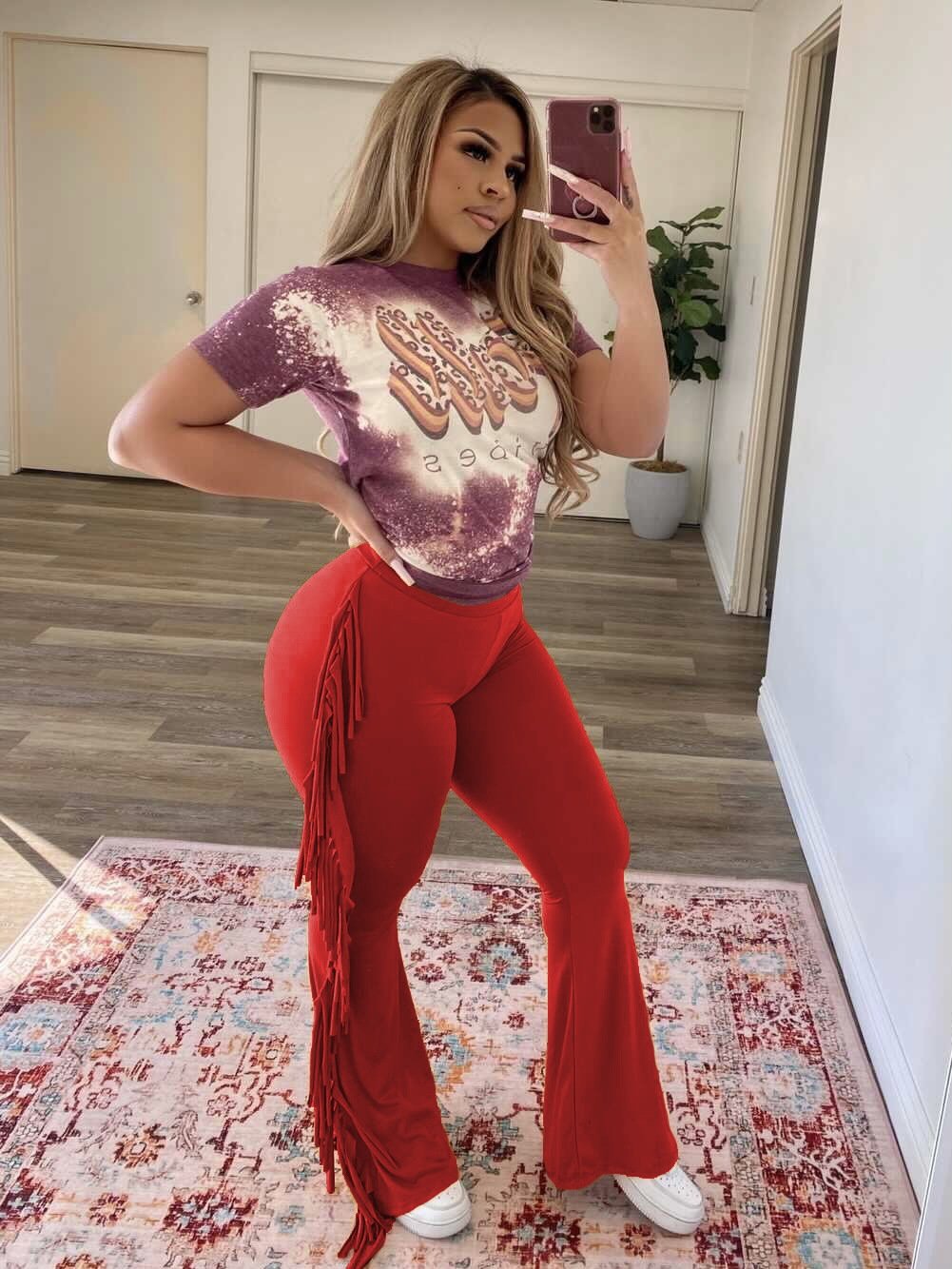 Sexy slim fit fringed pants