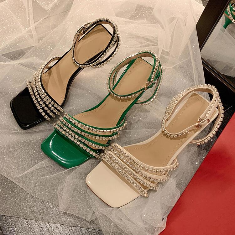 High-heeled Sandals With Rhinestones