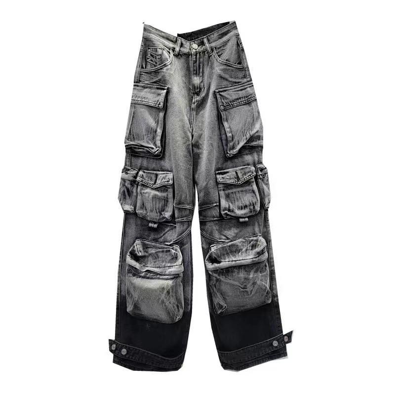 Pocket Gradient Cargo Pants Casual Jeans