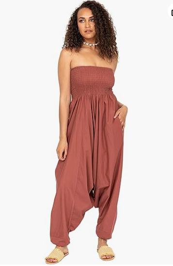 Summer strapless jumpsuit with chest straps and pockets