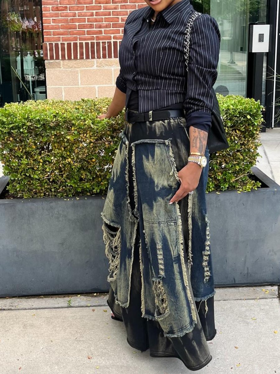 Retro Denim Wide-leg Pants