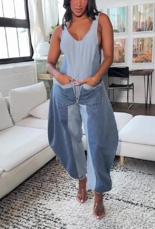 Sleeveless denim jumpsuit