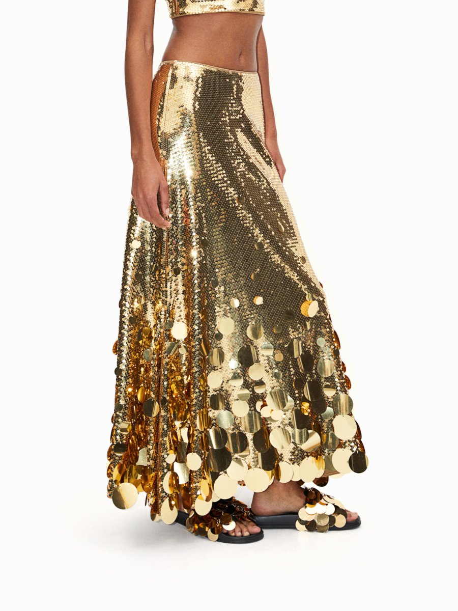 Gold Sequin Flared Skirt