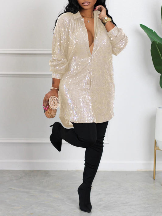 Sequin Loose Shirt Dress