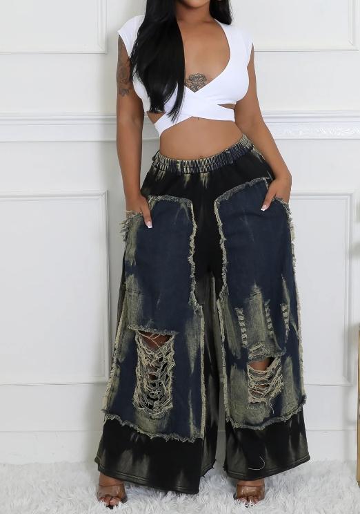 Retro Denim Wide-leg Pants