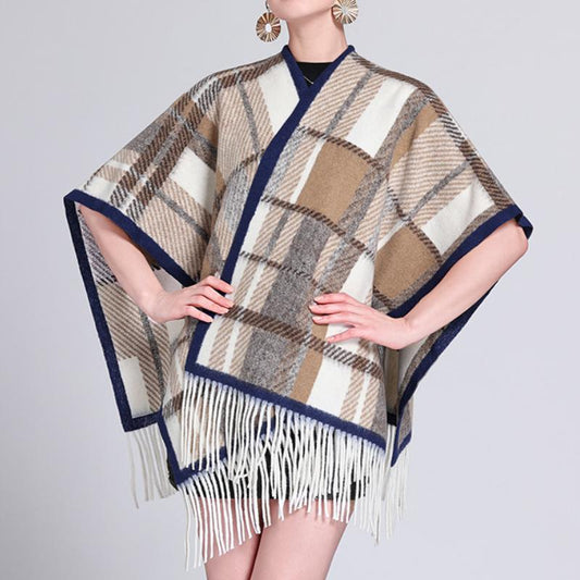 Fall Plaid Fringed Poncho