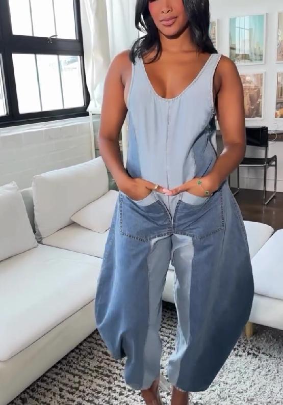 Sleeveless denim jumpsuit