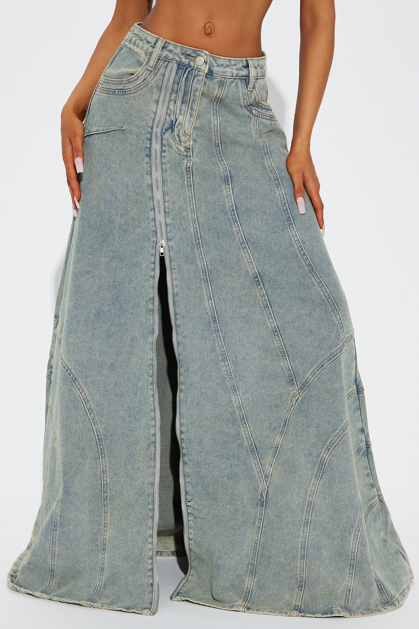 Zipper Hip Denim Skirt