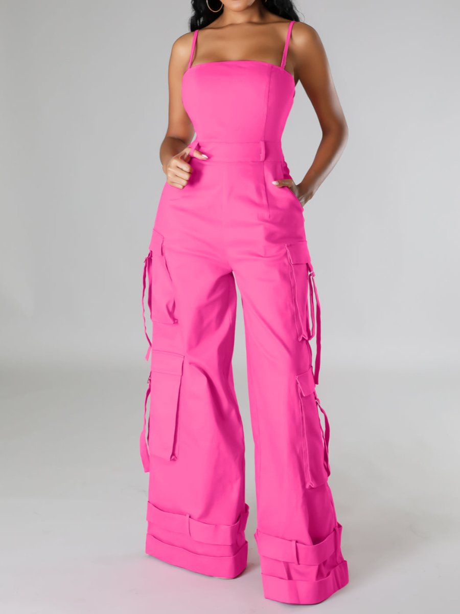 Sexy Wide Leg Cargo Jumpsuits