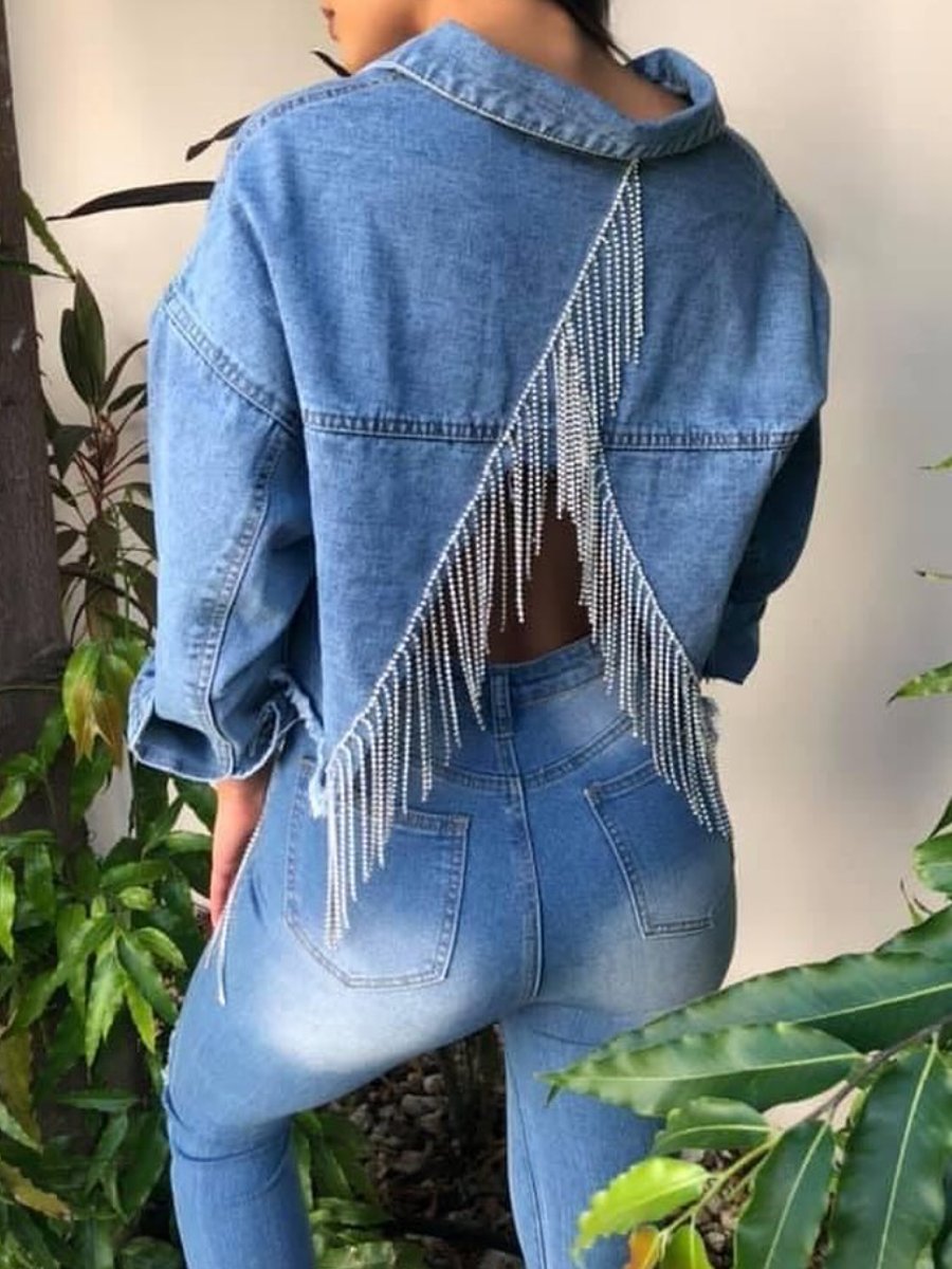 Fashion Back Fringer Denim Jacket