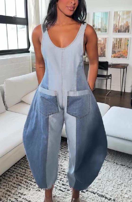 Sleeveless denim jumpsuit